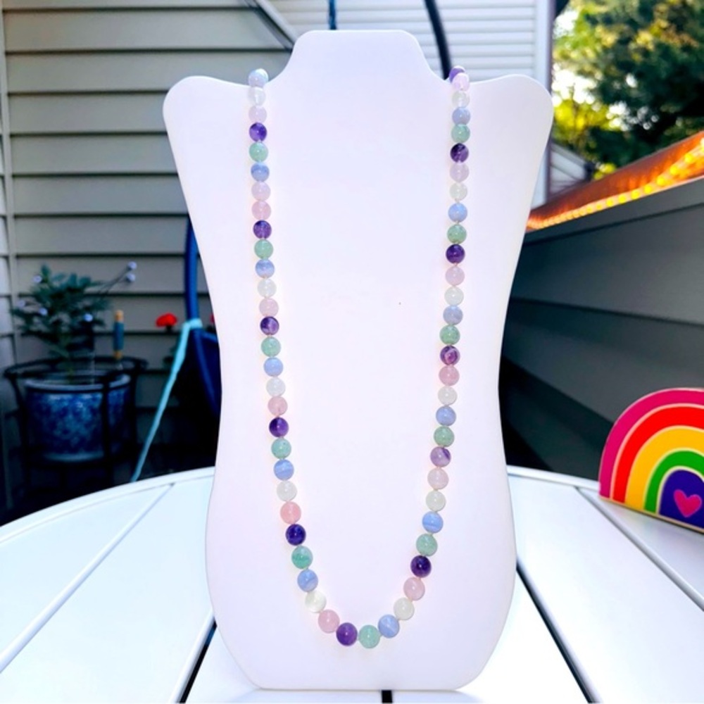 Healing Crystals Amethyst Rose Quartz Blue Lace Agate Beads Hand-knotted